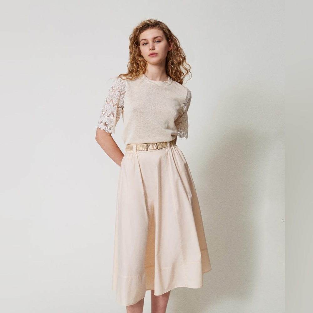 Twinset Milano Women’s Belted Midi Skirt Size 42 (Small) Pretty Pink